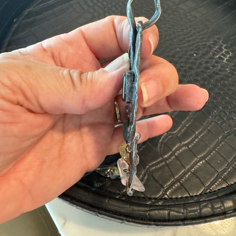 Artisan Silver Pendant with Green and Yellow Accents - Picture 4 of 4